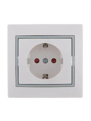 Розетка 1-м СП Mira 16А IP20 с заземл. защ. шторки с сер. вставкой керамика бел. LEZARD 701-0215-124