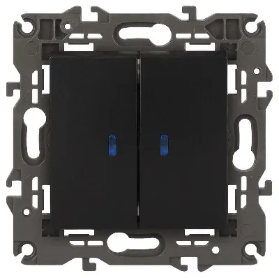 Выключатель 2-кл. СП Elegance 14-1105-05 10А IP20 250В 10AX с подсветкой механизм антрацит Эра Б0034241