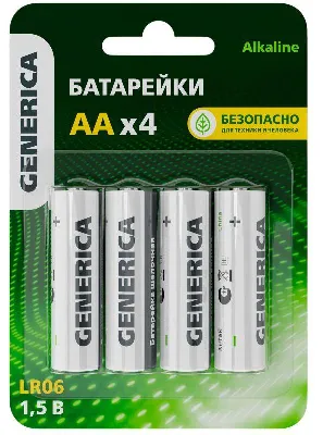 Элемент питания алкалиновый AA/LR6 Alkaline (блист.4шт) GENERICA ABT-LR06-ST-L04-G