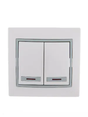 Выключатель 2-кл. СП Mira 10А IP20 с подсветкой с сер. вставкой бел. LEZARD 701-0215-112