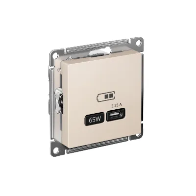 Розетка USB AtlasDesign тип C 65Вт QC PD высокоскор. ЗУ механизм беж. SE ATN000227