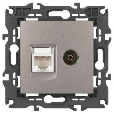 Розетка компьютерная + телевизионная Elegance 14-3110-16 RJ45+TV титан Эра Б0065768