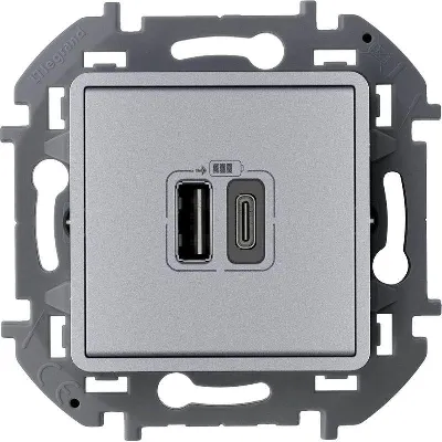 Устройство зарядное Inspiria с 2-мя USB разьемами A и C 240В/5В 3000мА алюм. IEK 673762