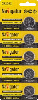 Элемент питания литиевый CR2032 94 765 NBT-CR2032-BP5 (блист.5шт) Navigator 94765