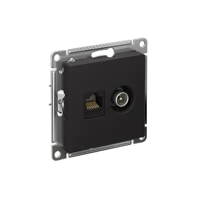 Розетка компьютерная + телевизионная 2-м СП AtlasDesign RJ45 кат.5E + TV механизм карбон SE ATN001089