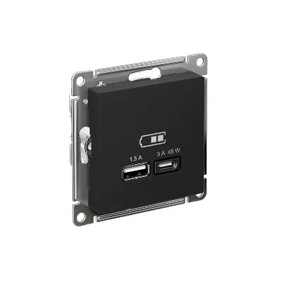 Розетка USB AtlasDesign тип A+C 45Вт QC PD высокоскор. ЗУ механизм карбон SE ATN001029