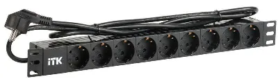 Блок розеток 9 мест PDU (немец. станд.) DIN49440 ПВХ профиль 1U шнур 2м; вилка DIN 49441 (немец. станд.); черн. ITK PH22-9D1-P