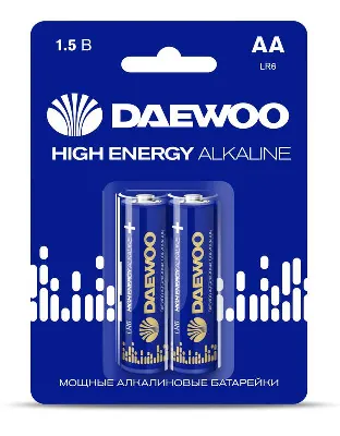 Элемент питания алкалиновый AA/LR6 1.5В High Energy Alkaline 2021 BL-2 (уп.2шт) DAEWOO 5030299