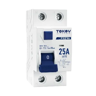 Выключатель дифференциального тока (УЗО) 2п (1P+N) 25А 10мА тип AC 6кА PRIZMA TOKOV ELECTRIC TKE-PZ60-RCDM-2-25-10-AC