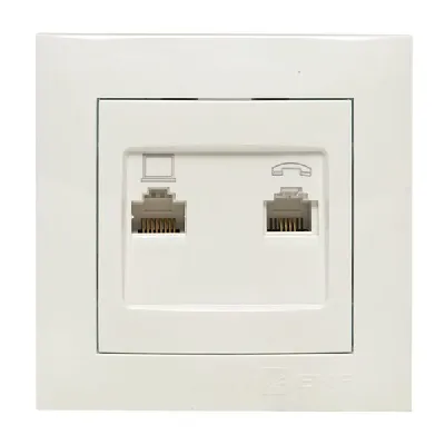 Розетка компьютерная + телефонная 2-м СП Валенсия RJ45 + RJ11 бел. PROxima EKF EWK02-035-30